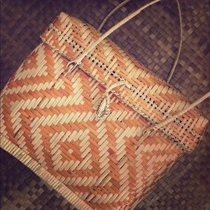 Straw Basket Purse **Orange and Tan**